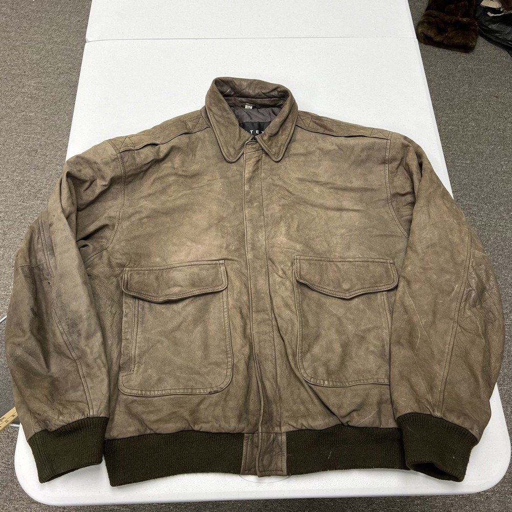 Context Leather Bomber Jacket Mens Large Brown Distressed Aviator Flight E2